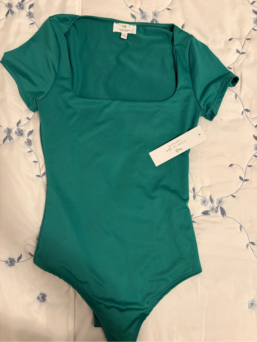 Girls' Short-Sleeve One-Piece Bodysuit in Teal by (no brand)